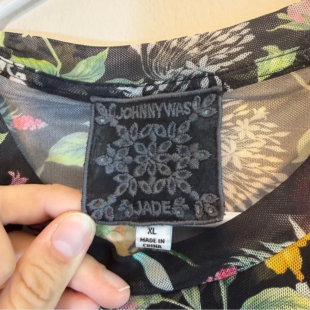 Johnny Was Floral Elsinore Mesh Tee Size XL - Picture 3 of 6